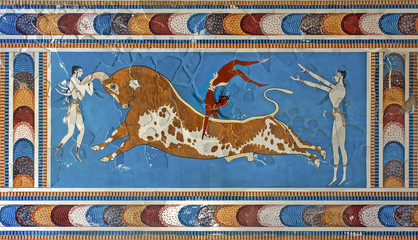 bull-leaping fresco, Knossos palace, Crete, Greece