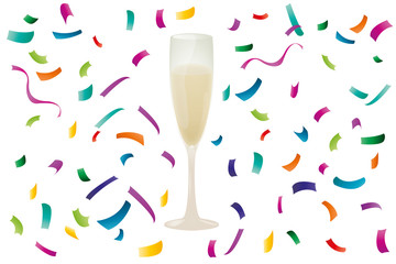 Sektglas mit buntem Konfetti