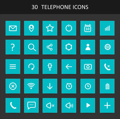 Set Of Flat Design Telephone Buttons And Icons