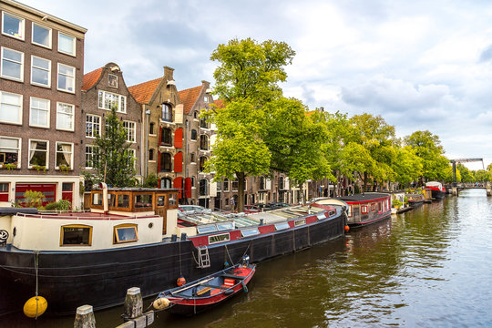 Amsterdam canals and  boats, Holland, Netherlands.