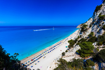 Egremni beach Lefkada / Beautiful summer white Egremni beach on Ionian Sea (Lefkada, Greece) summer view from nearest rock