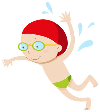 Little boy with goggles swimming
