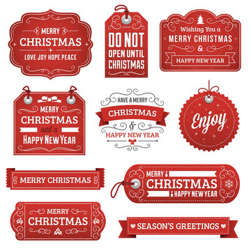 Collection of Red Christmas Labels