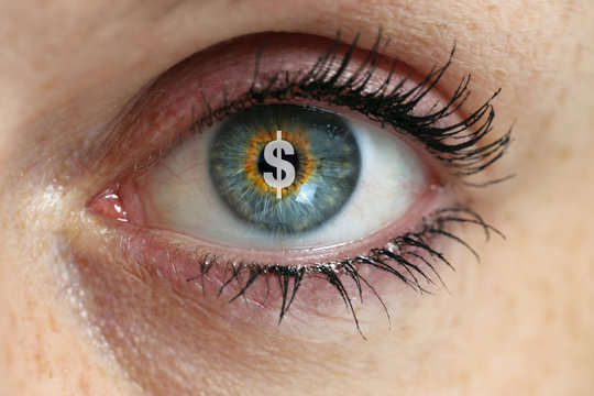 Auge mit Dollar zeichen in der Pupille konzept