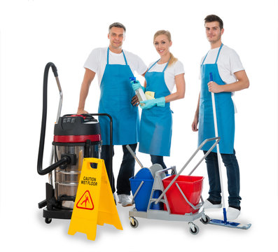 Janitors With Cleaning Equipments