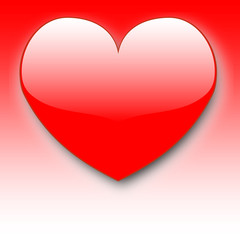 Lovely red heart with glossy area on red and white gradient background