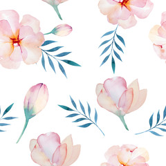 Seamless wallpaper with stylized flowers, watercolor illustratio