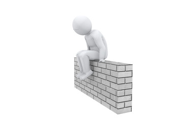 3d human sits on a wall