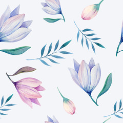 Fototapeta na wymiar Seamless wallpaper with stylized flowers, watercolor illustratio