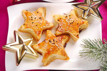 star shaped puff pastries with mushroom fiiling for christmas