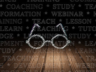 Studying concept: Glasses in grunge dark room