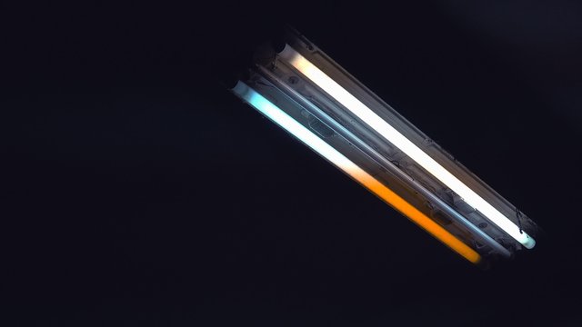 Fluorescent neon lighting, neon light glass tubes switching on and off, 4k 2160p uhd footage.