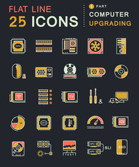 Set Vector Flat Line Icons Upgrading Computer