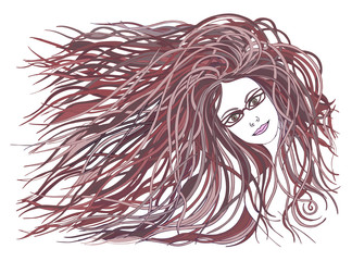 Beautiful woman with waving hair.Graphic style.Red hair