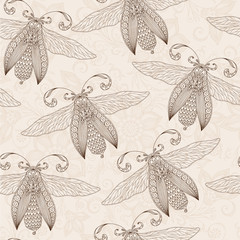 Seamless background of butterflies on brown background. indian m