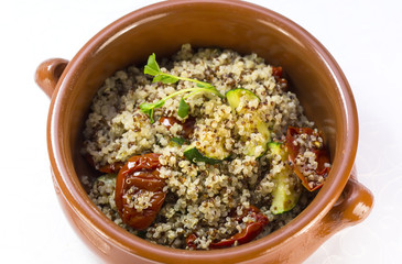 Quinoa porridge with vegetables and meat