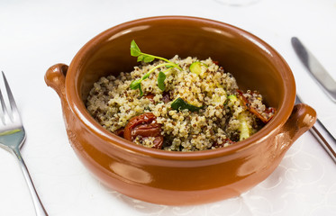 Quinoa porridge with vegetables and meat