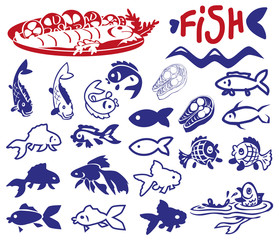 Fish drawings and icons