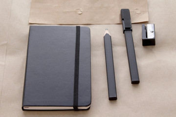 Drawing set consists of sketch book, two pens and sharpener