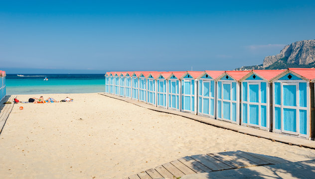 Changing cabins on Mondello beach, Sicily. 