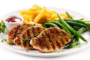 Grilled steaks and vegetables 