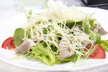salad with cheese, meat and vegetables