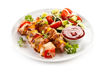 Kebabs - grilled meat and vegetables 