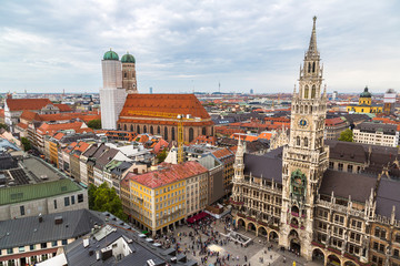 Naklejka na ściany i meble Aerial view on Marienplatz town hall