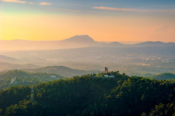 Sunset view from Mount Tibidabo. Barcelona, Spain.