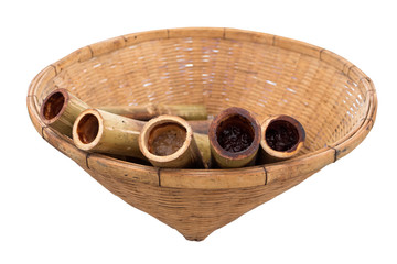 thai tradition bamboo basket and rice in bamboo is khoalam