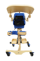 Children's wooden wheelchair isolated under the white background