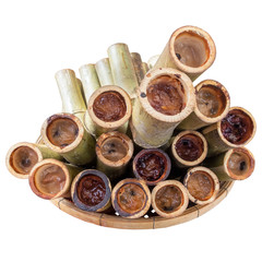 thai tradition bamboo basket and rice in bamboo is khoalam