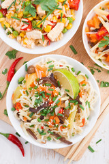 noodles with vegetables and greens, fried rice with tofu