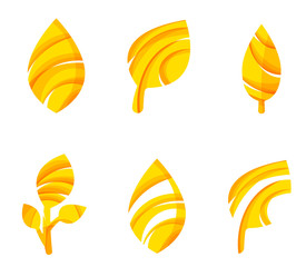 Set of abstract eco leaf icons, business logotype nature