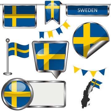 Glossy icons with flag of Sweden