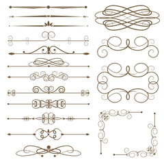 Obraz premium Antique decorative elements, and scroll elements, set page dividers. Vector illustration