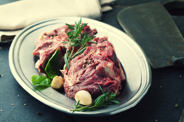 Raw fresh meat of the lamb with spices