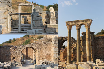 
The ruins of the famous ancient city of Ephesus in Turkey, the object of UNESCO, collage 3 photo