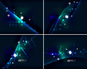 Set of abstract backgrounds with copyspace. Glowing color neon