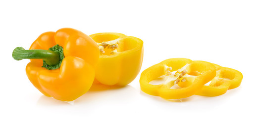 Sliced yellow paprika pepper isolated on white background
