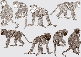 set of monkey decorated Indian patterns