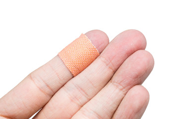 bandaid on hand isolated on white background
