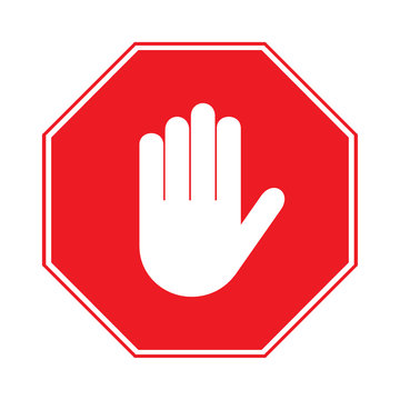 STOP sign. No entry. Hand sign isolated on white background. Red octagonal stop. Hand sign for prohibited activities. Stock vector illustration - you can simply change color and size
