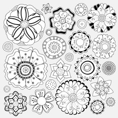 stock vector floral black and white doodle pattern.isolated flow