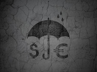 Privacy concept: Money And Umbrella on grunge wall background