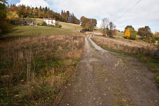 autumn countryside on Beskid Slaski mountains near Wielka Czantoria hill