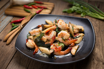 Stir Fried shrimp with Holy Basil