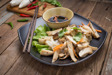 Rich noodle paste with bean sprout on the black dish