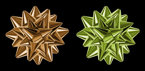 Colorful ribbons on a gift, isolated on black