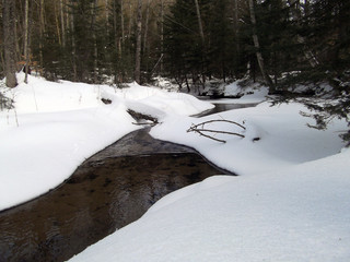 Winter Creek/stream running through snow